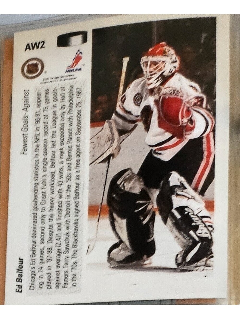 1991 Upper Deck Ed Belfour HOLOGRAM fewest goals AWARD WINNER #AW2 - NHL Hockey